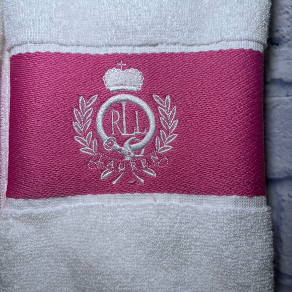 Lauren Ralph Lauren Towel Set (2) Bath Hand (2) Hand Towels White Pink Monogram - Picture 4 of 14